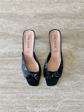Vintage Prada Lace Bow Mule Kitten Heel Sandals